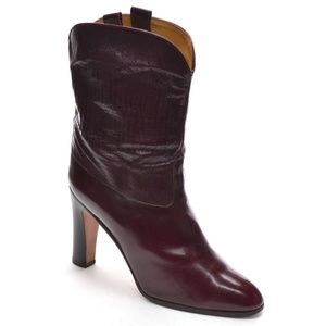 Davids Elegant Burgundy Lizard Heeled Boots 36.5